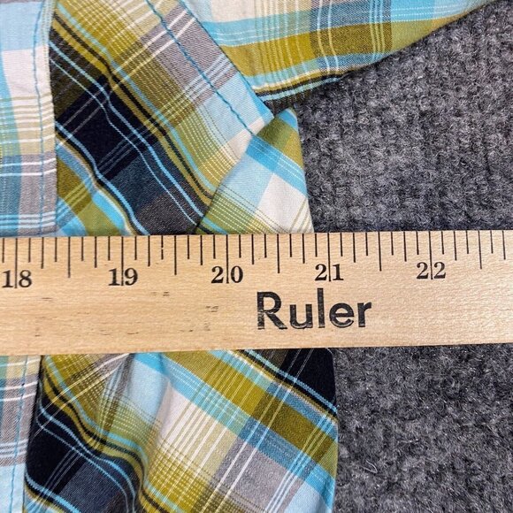 Prana Mens Shirt L Green Plaid Pearl Snap Short Sleeve - Picture 4 of 6